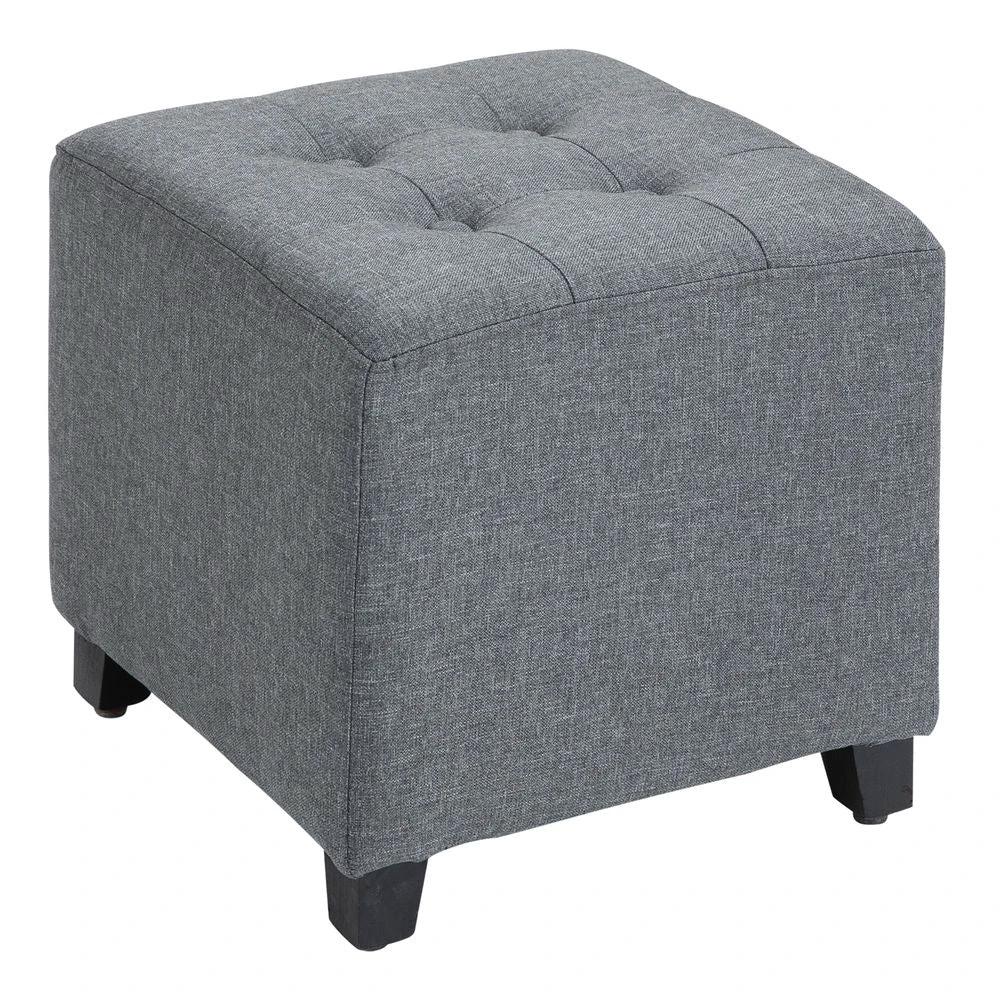 HOMCOM Linen-Look Square Ottoman Footstool Button Tufts Wood Frame Padding Grey - Uncategorized Footstool