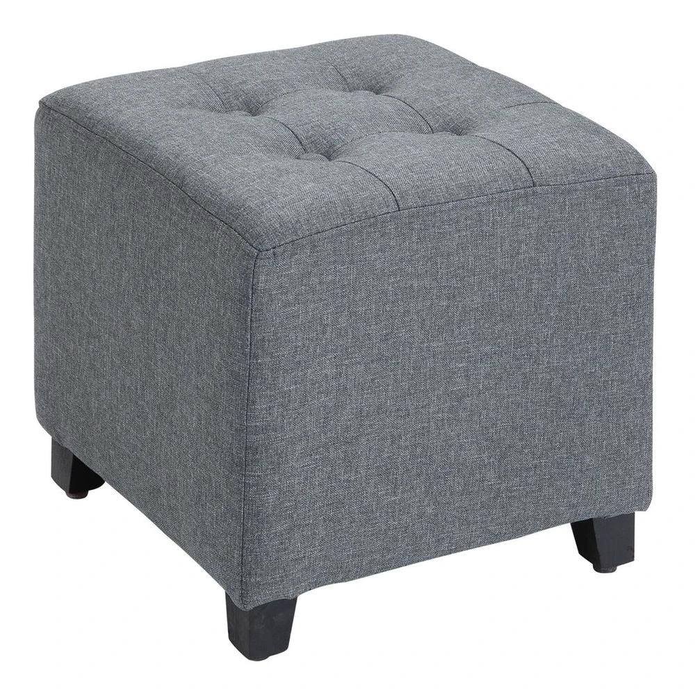 HOMCOM Linen-Look Square Ottoman Footstool Button Tufts Wood Frame Padding Grey - Uncategorized Footstool