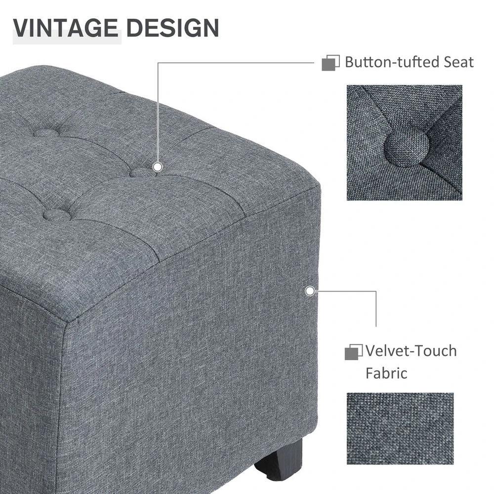 HOMCOM Linen-Look Square Ottoman Footstool Button Tufts Wood Frame Padding Grey - Uncategorized Footstool