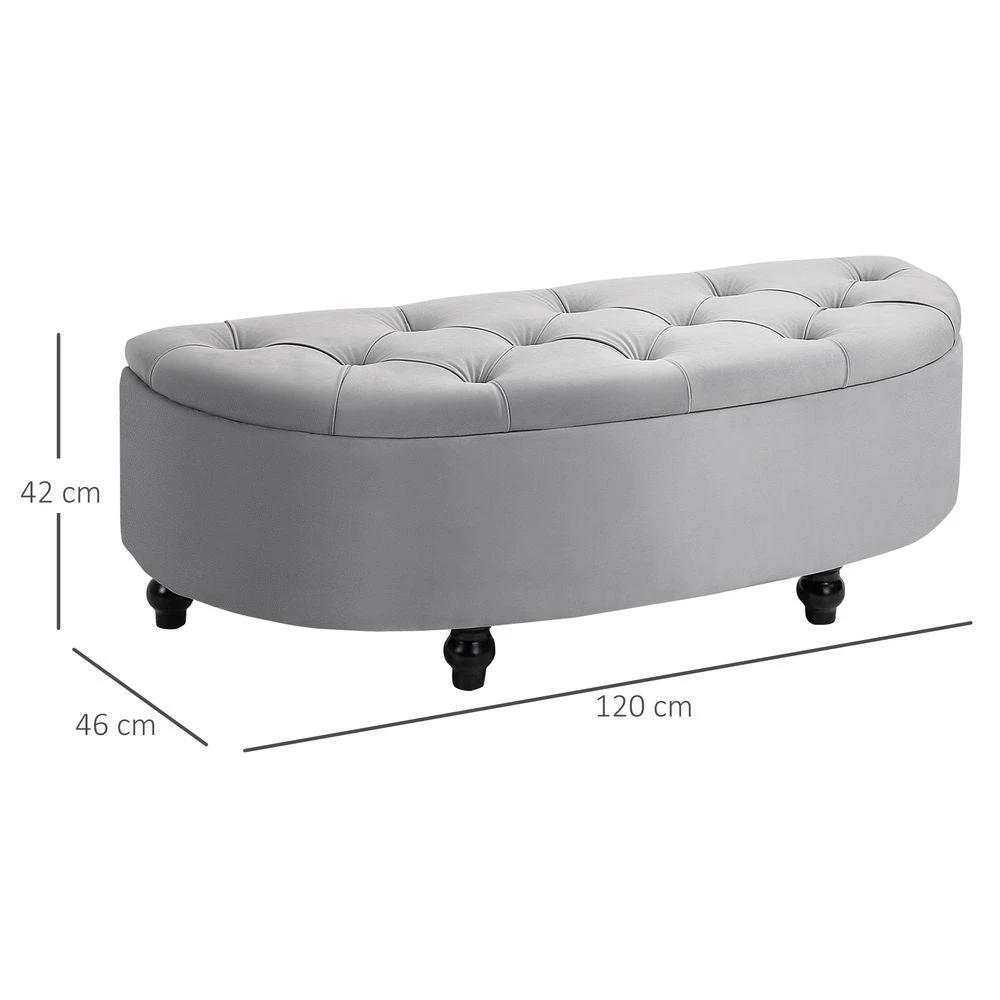 Semi-Circle Storage Ottoman Bench Tufted Upholstered Accent Footrest by HOMCOM