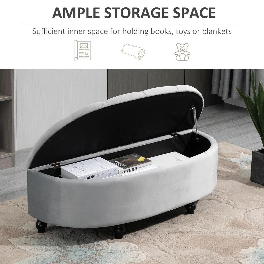 Semi-Circle Storage Ottoman Bench Tufted Upholstered Accent Footrest by HOMCOM