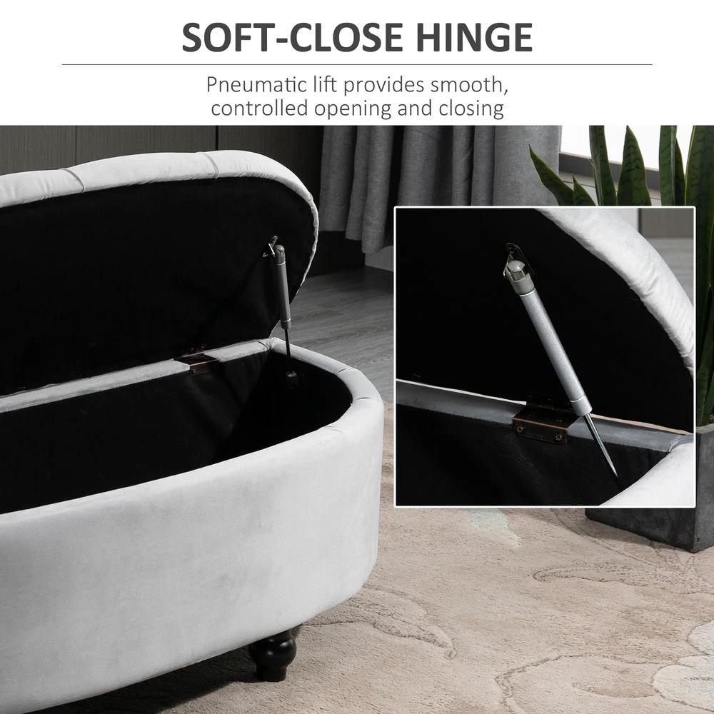 Semi-Circle Storage Ottoman Bench Tufted Upholstered Accent Footrest by HOMCOM