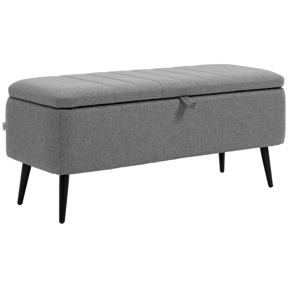 HOMCOM Storage Ottoman Bench, Linen Fabric Footstool with Steel Legs Grey - Uncategorized Footstool