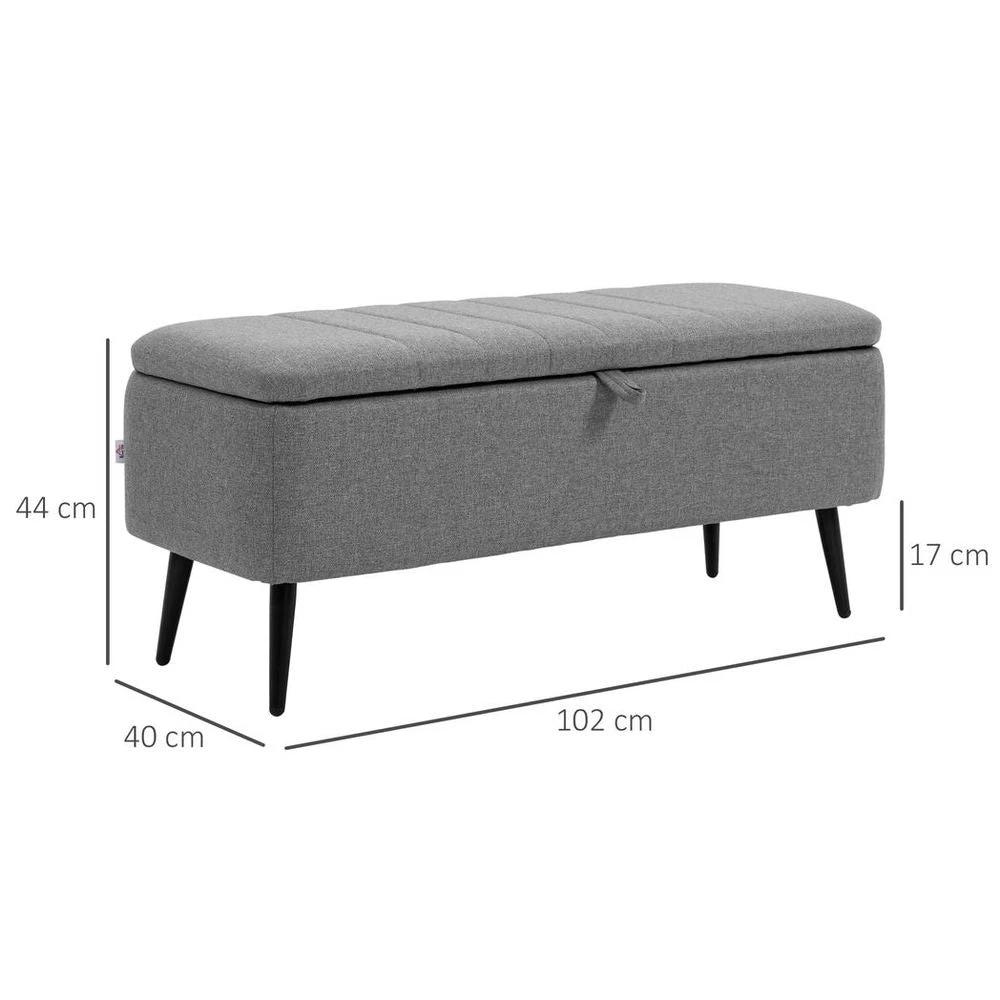 HOMCOM Storage Ottoman Bench, Linen Fabric Footstool with Steel Legs Grey - Uncategorized Footstool