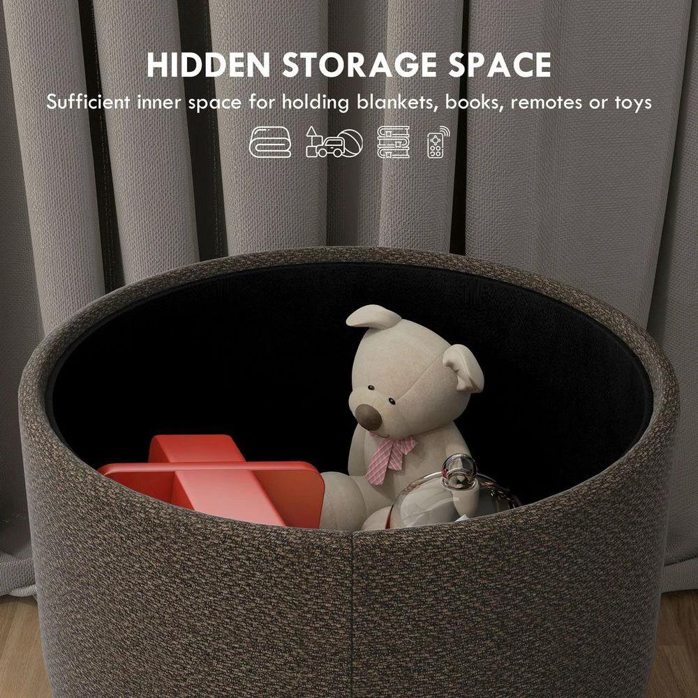 Storage Ottoman, Round Stool Chair with Cushioned Top, Hidden Space by HOMCOM