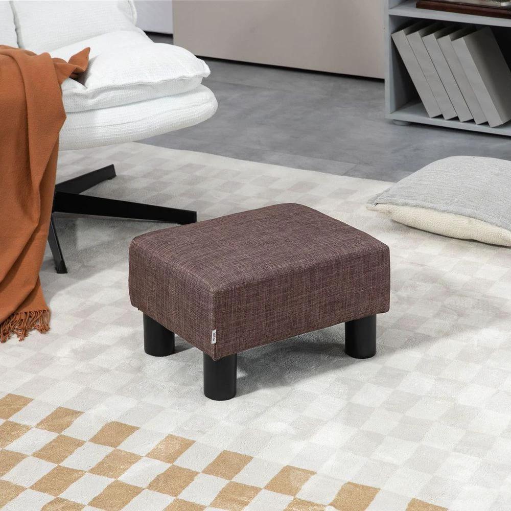 Chic Linen Fabric Footstool Ottoman Cube with 4 Plastic Legs Brown by HOMCOM