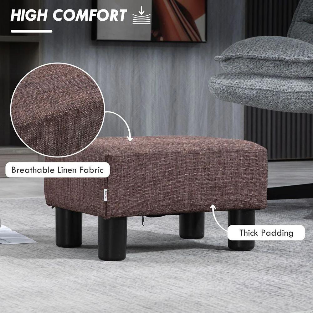 Chic Linen Fabric Footstool Ottoman Cube with 4 Plastic Legs Brown by HOMCOM