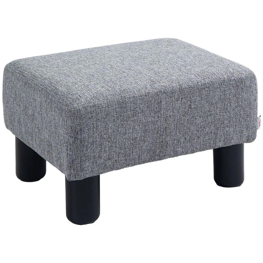 Chic Linen Fabric Footstool Ottoman Cube with 4 Plastic Legs Brown by HOMCOM