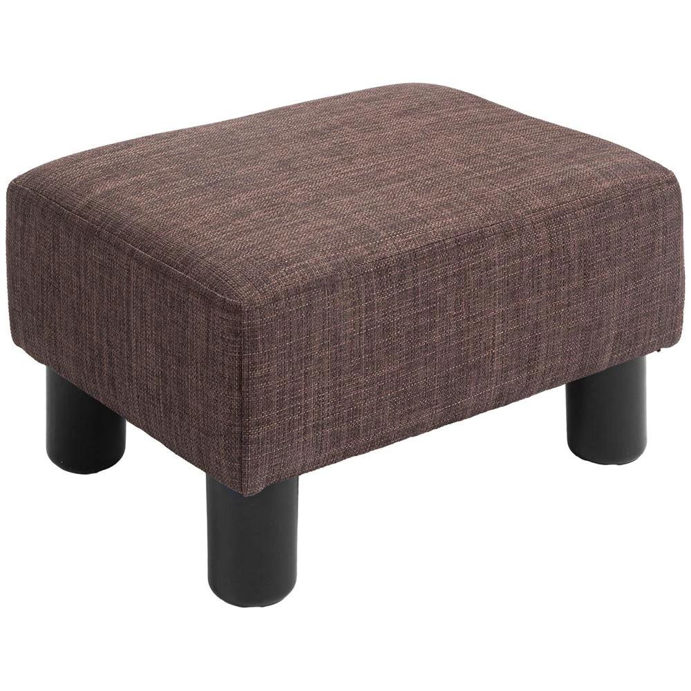 Chic Linen Fabric Footstool Ottoman Cube with 4 Plastic Legs Brown by HOMCOM