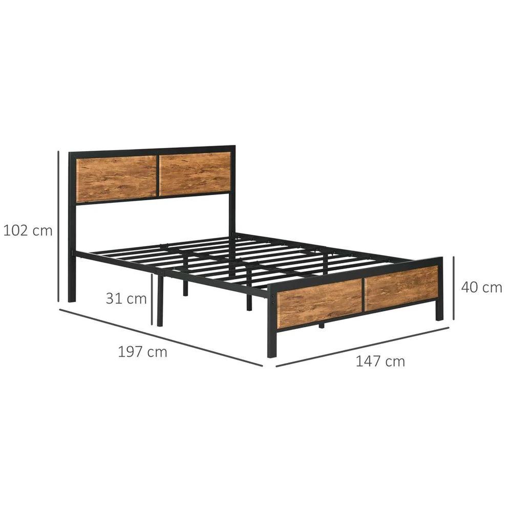 King Size Bed Frame Steel Bed Base with Headboard 160 x 207cm Brown by HOMCOM