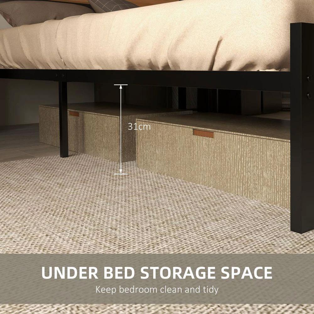 King Size Bed Frame Steel Bed Base with Headboard 160 x 207cm Brown by HOMCOM