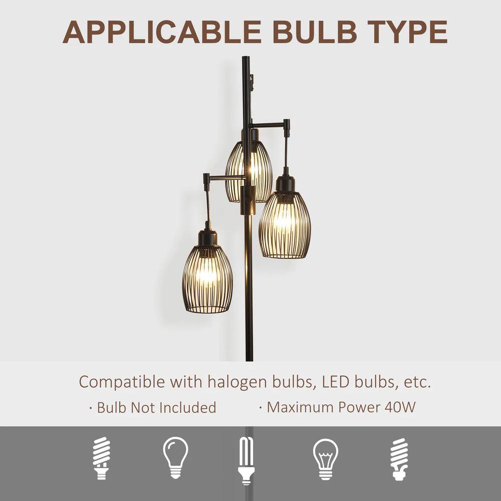 HOMCOM 170cm Industrial 3-Light Floor Lamp, Dimmable Black Homcom - Uncategorized Lamp