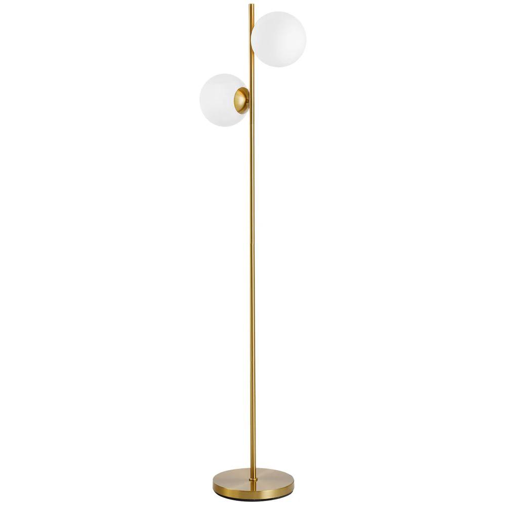2 Glass Homcom Shade Floor Lamp Metal Pole Modern Decorative Floor Switch Gold by HOMCOM