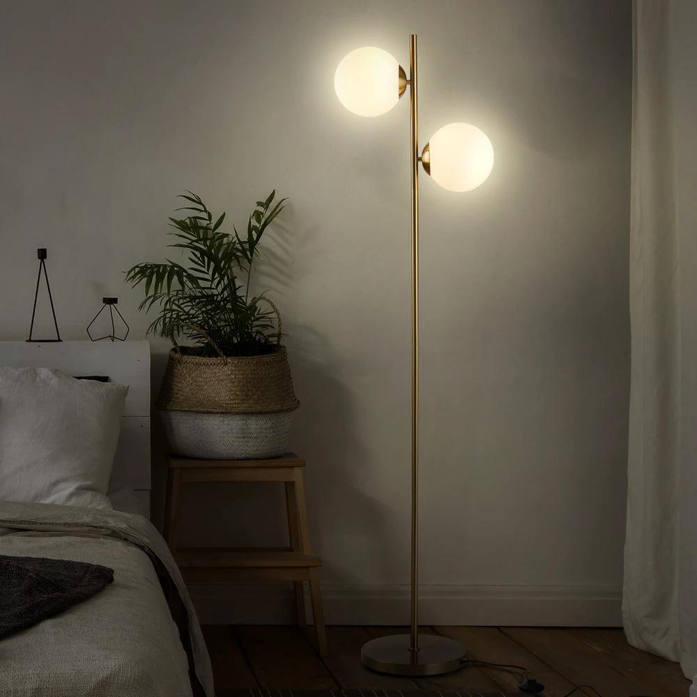 2 Glass Homcom Shade Floor Lamp Metal Pole Modern Decorative Floor Switch Gold by HOMCOM