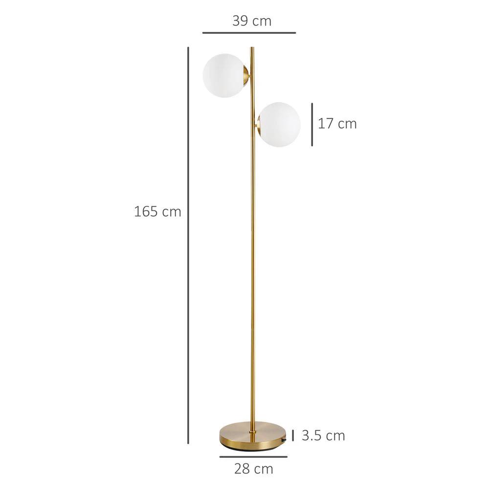 2 Glass Homcom Shade Floor Lamp Metal Pole Modern Decorative Floor Switch Gold by HOMCOM