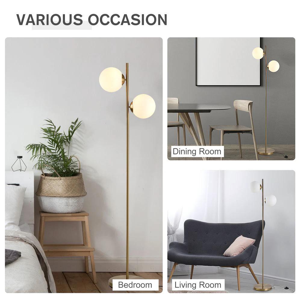 2 Glass Homcom Shade Floor Lamp Metal Pole Modern Decorative Floor Switch Gold by HOMCOM