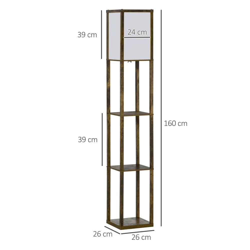 HOMCOM 4-Tier Floor Lamp, Floor Light with Storage Shelf, Brown 3-Tier - Uncategorized Lamp