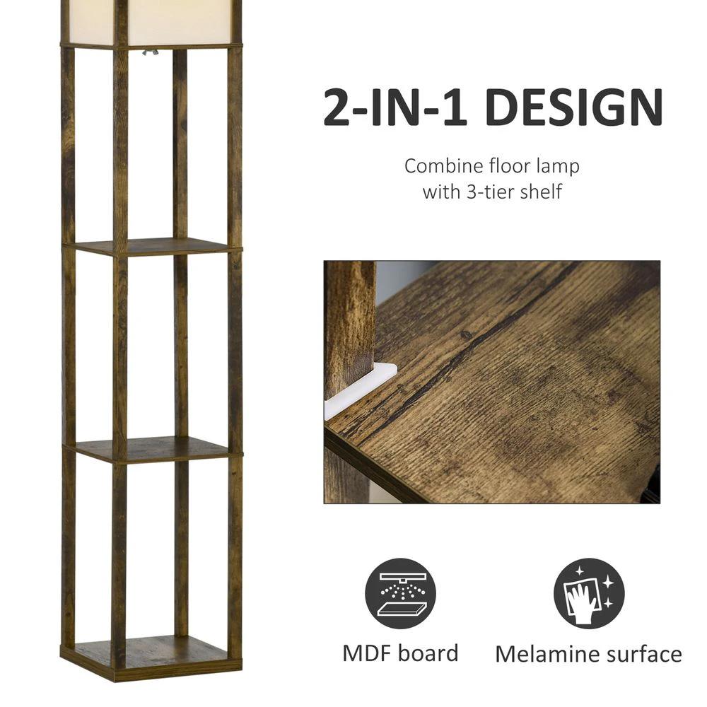 HOMCOM 4-Tier Floor Lamp, Floor Light with Storage Shelf, Brown 3-Tier - Uncategorized Lamp