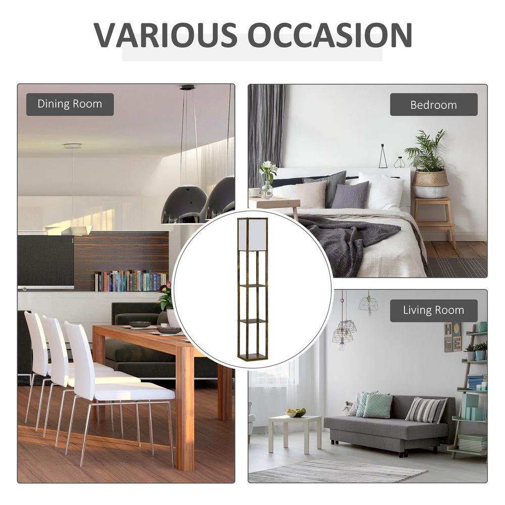 HOMCOM 4-Tier Floor Lamp, Floor Light with Storage Shelf, Brown 3-Tier - Uncategorized Lamp