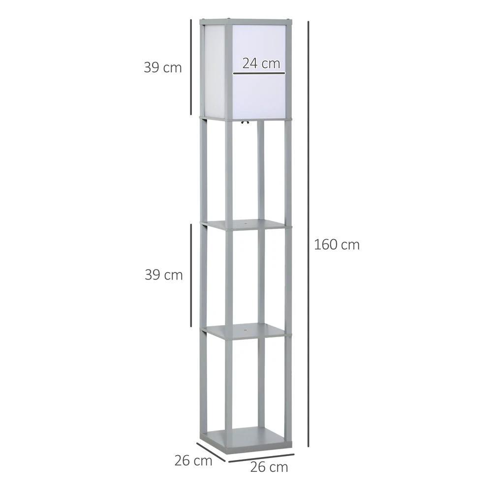 4-Tier Floor Lamp, Floor Light with Storage Shelf, Grey 3-Tier by HOMCOM