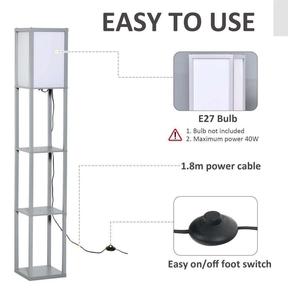 4-Tier Floor Lamp, Floor Light with Storage Shelf, Grey 3-Tier by HOMCOM