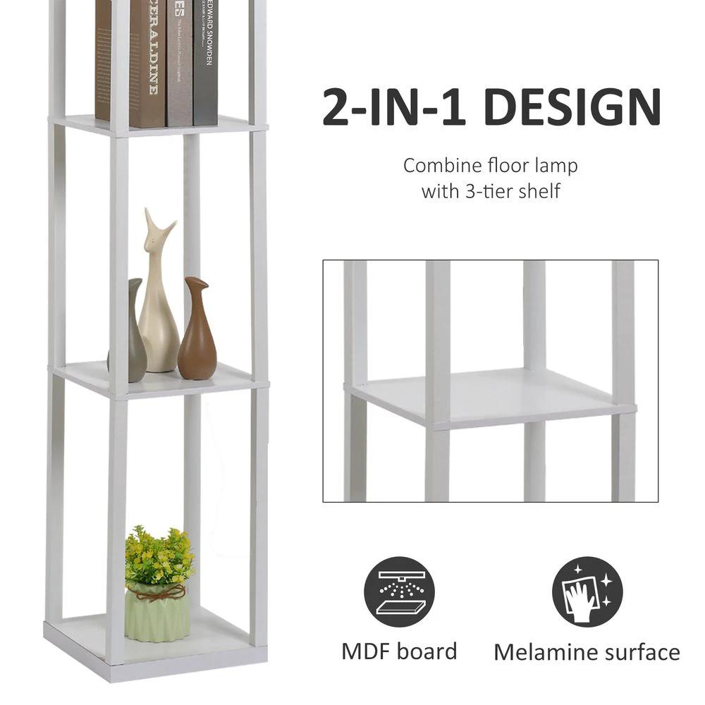 HOMCOM 4-Tier Floor Lamp, Floor Light with Storage Shelf, White 3-Tier - Uncategorized Lamp