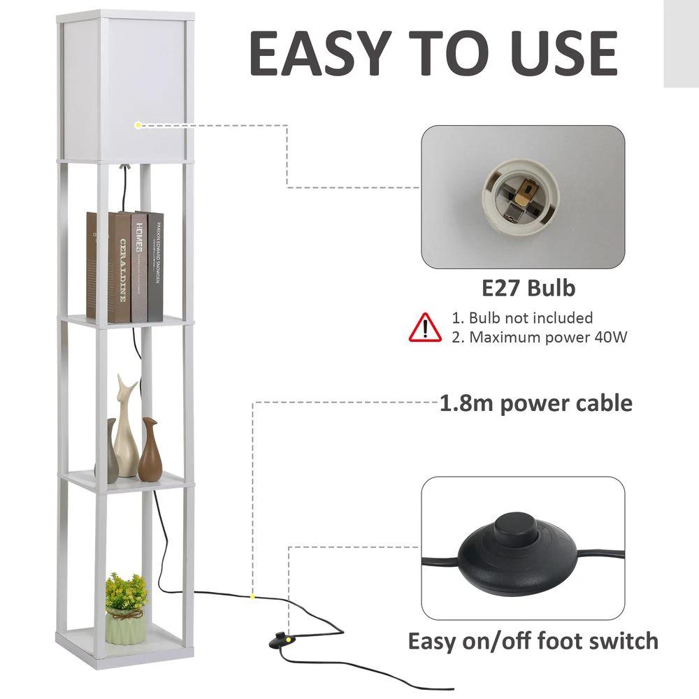 HOMCOM 4-Tier Floor Lamp, Floor Light with Storage Shelf, White 3-Tier - Uncategorized Lamp