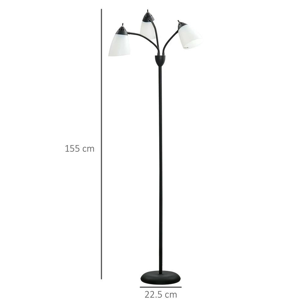 HOMCOM Arc Tree Floor Lamp 3 Adjustable Rotating Lights, with Steel Frame, 155cm, Black - Uncategorized Lamp