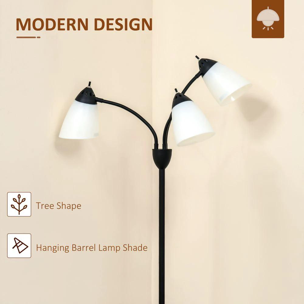 HOMCOM Arc Tree Floor Lamp 3 Adjustable Rotating Lights, with Steel Frame, 155cm, Black - Uncategorized Lamp