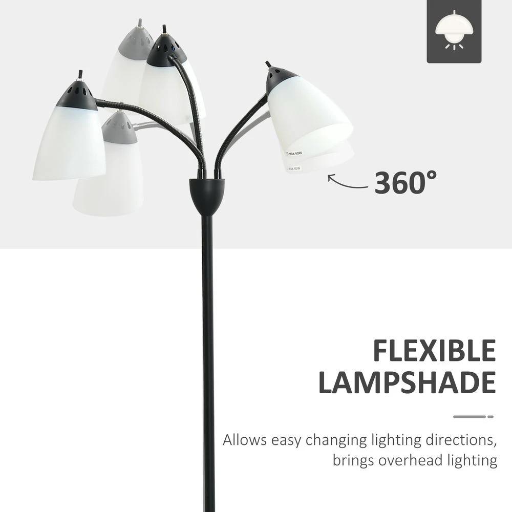 HOMCOM Arc Tree Floor Lamp 3 Adjustable Rotating Lights, with Steel Frame, 155cm, Black - Uncategorized Lamp
