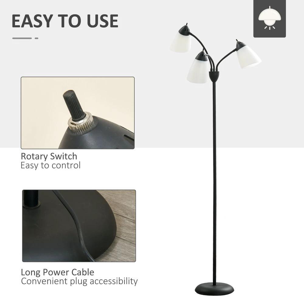 HOMCOM Arc Tree Floor Lamp 3 Adjustable Rotating Lights, with Steel Frame, 155cm, Black - Uncategorized Lamp