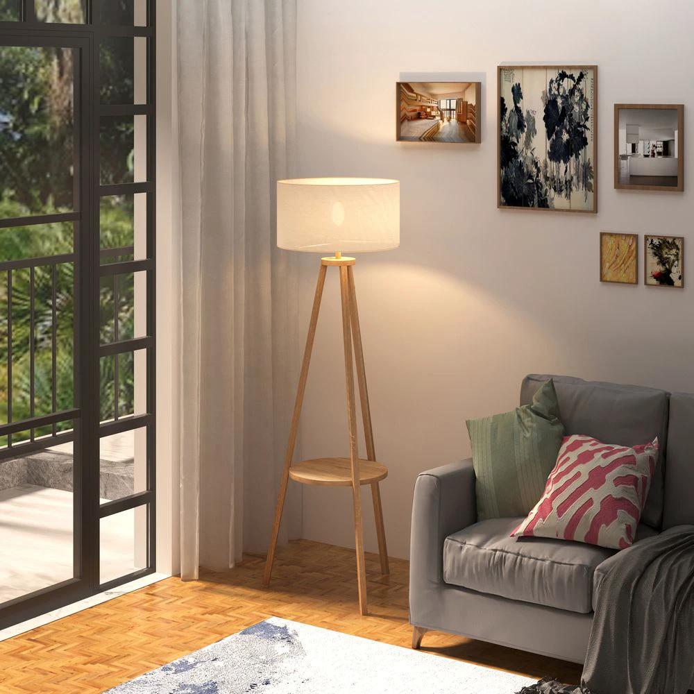 Floor Lamp, 154H cm-Beige/Natural Wood Colour by HOMCOM
