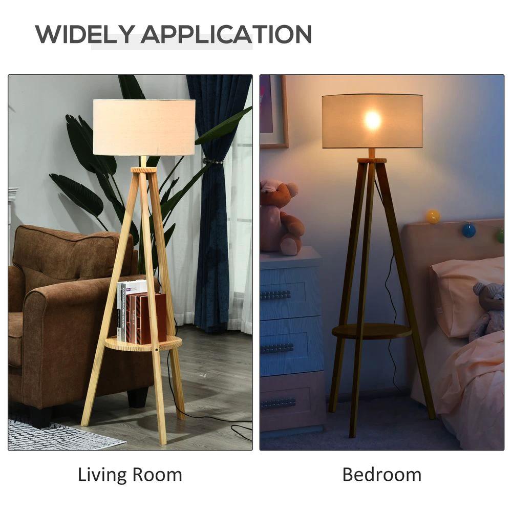 Floor Lamp, 154H cm-Beige/Natural Wood Colour by HOMCOM