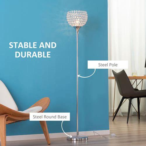 Floor Lamp with K9 Crystal Lampshade, E27 Bulb Switch Silver Lampshade by HOMCOM