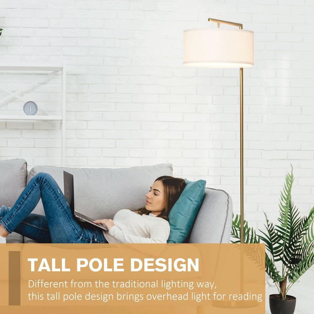 Floor Lamp with Linen Lampshade Round Base for Living Room Bedroom by HOMCOM