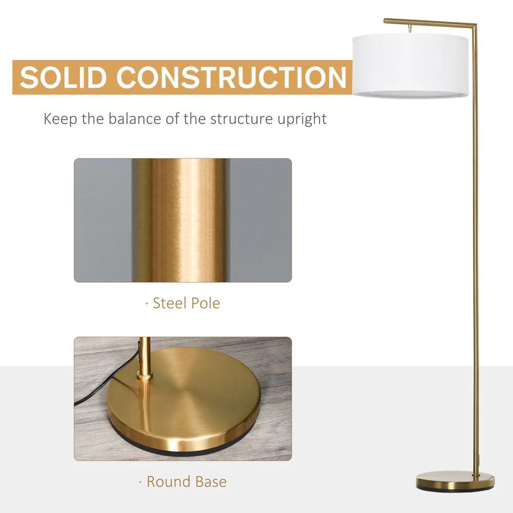 Floor Lamp with Linen Lampshade Round Base for Living Room Bedroom by HOMCOM