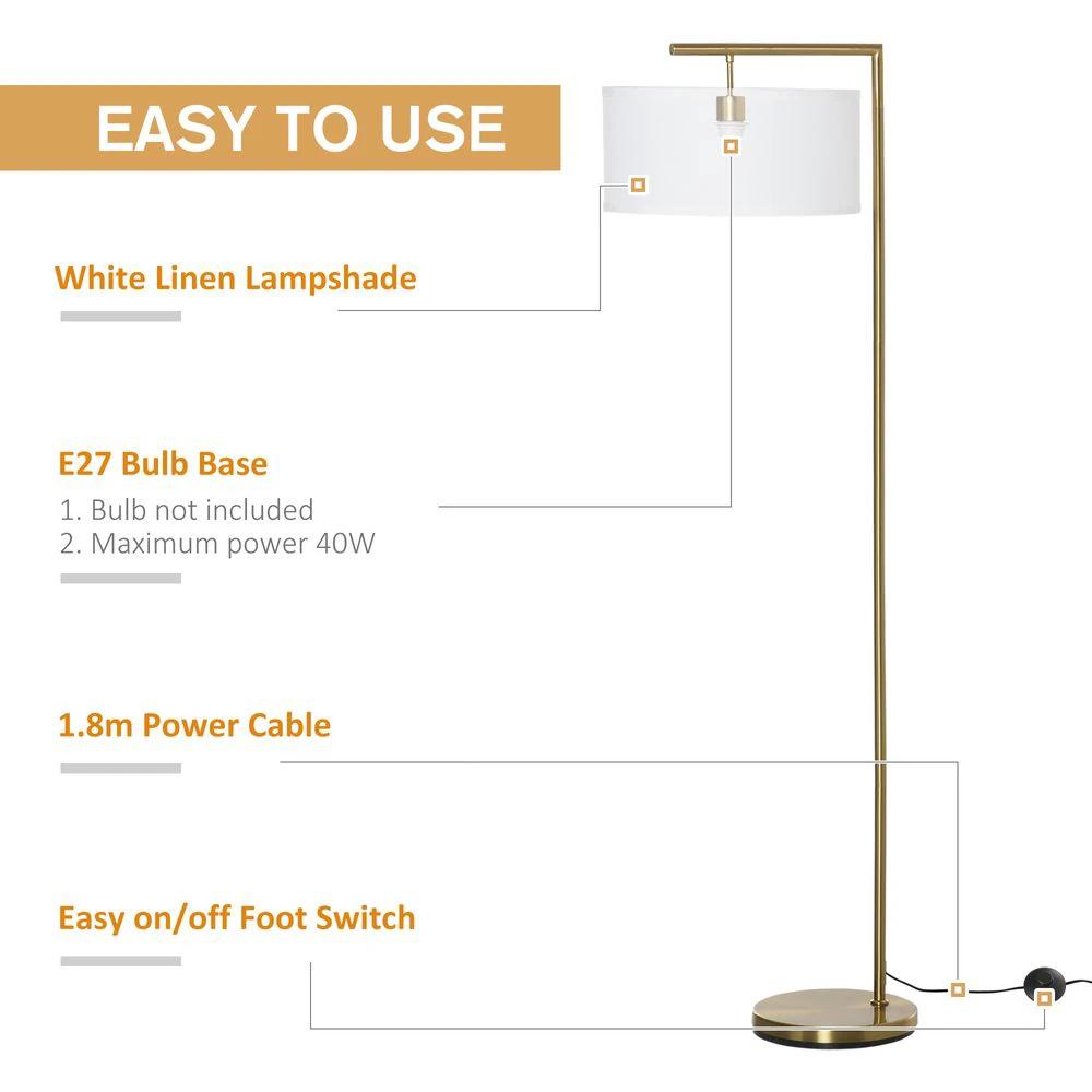 Floor Lamp with Linen Lampshade Round Base for Living Room Bedroom by HOMCOM