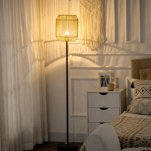 HOMCOM Farmhouse Floor Lamp for Living Room Bedroom with Rattan Wicker, Natural - Lamp