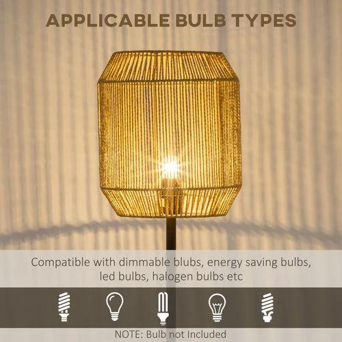 HOMCOM Farmhouse Floor Lamp for Living Room Bedroom with Rattan Wicker, Natural - Lamp