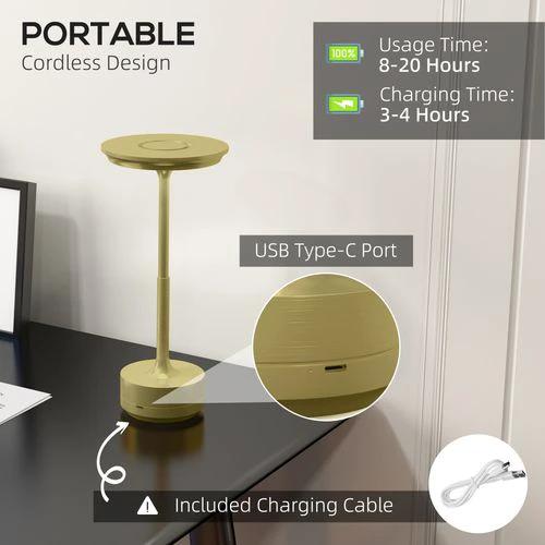 HOMCOM LED Cordless Table Lamp with Battery Operated for Bedroom, Gold Tone by HOMCOM