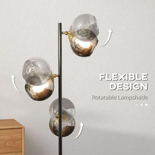 HOMCOM HOMCOM Modern Floor Lamp with Glass Global Shade, 3 Light, for Living Room - Lamp