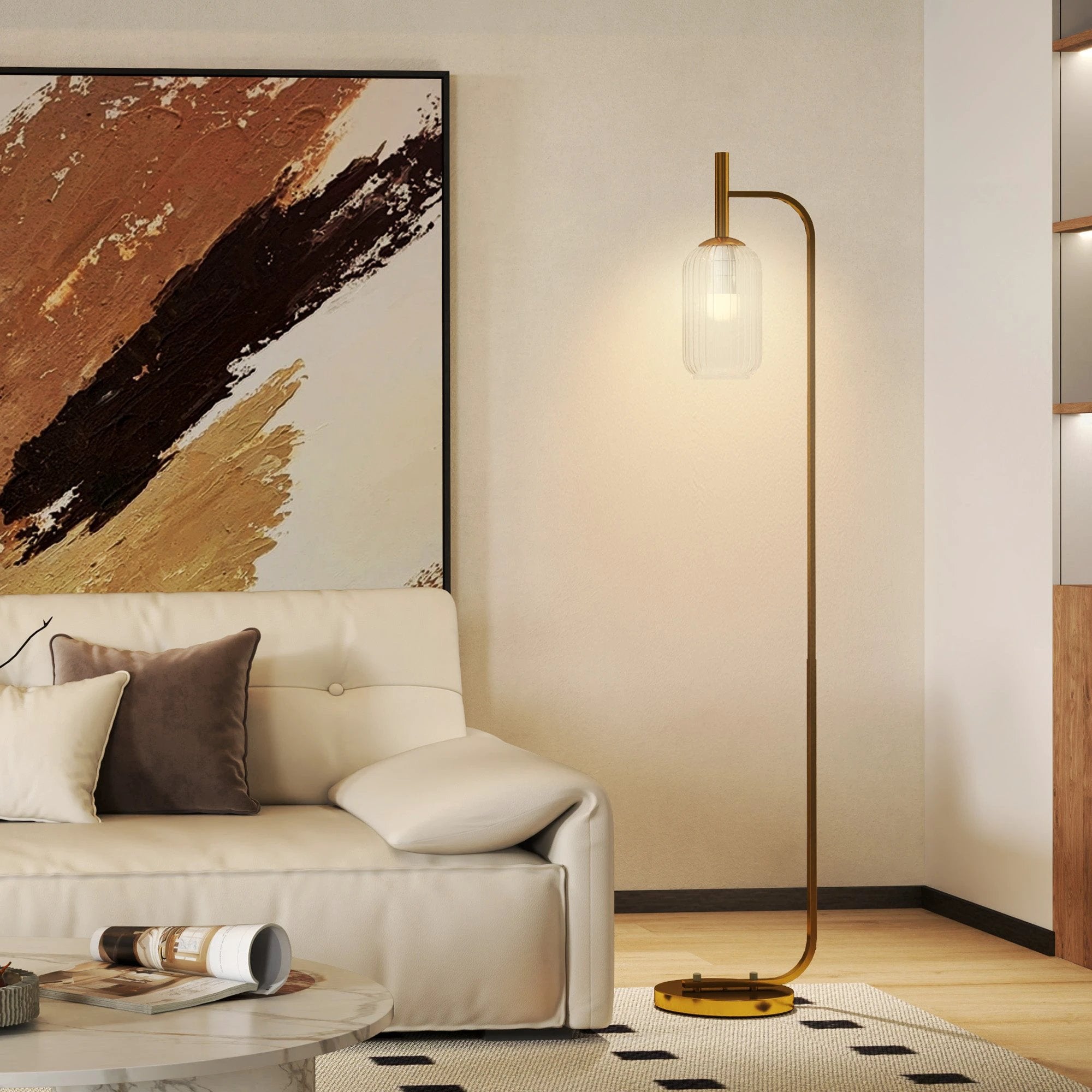 HOMCOM Modern Floor Lamp with Glass Lampshade, Foot Switch for Living Room by HOMCOM