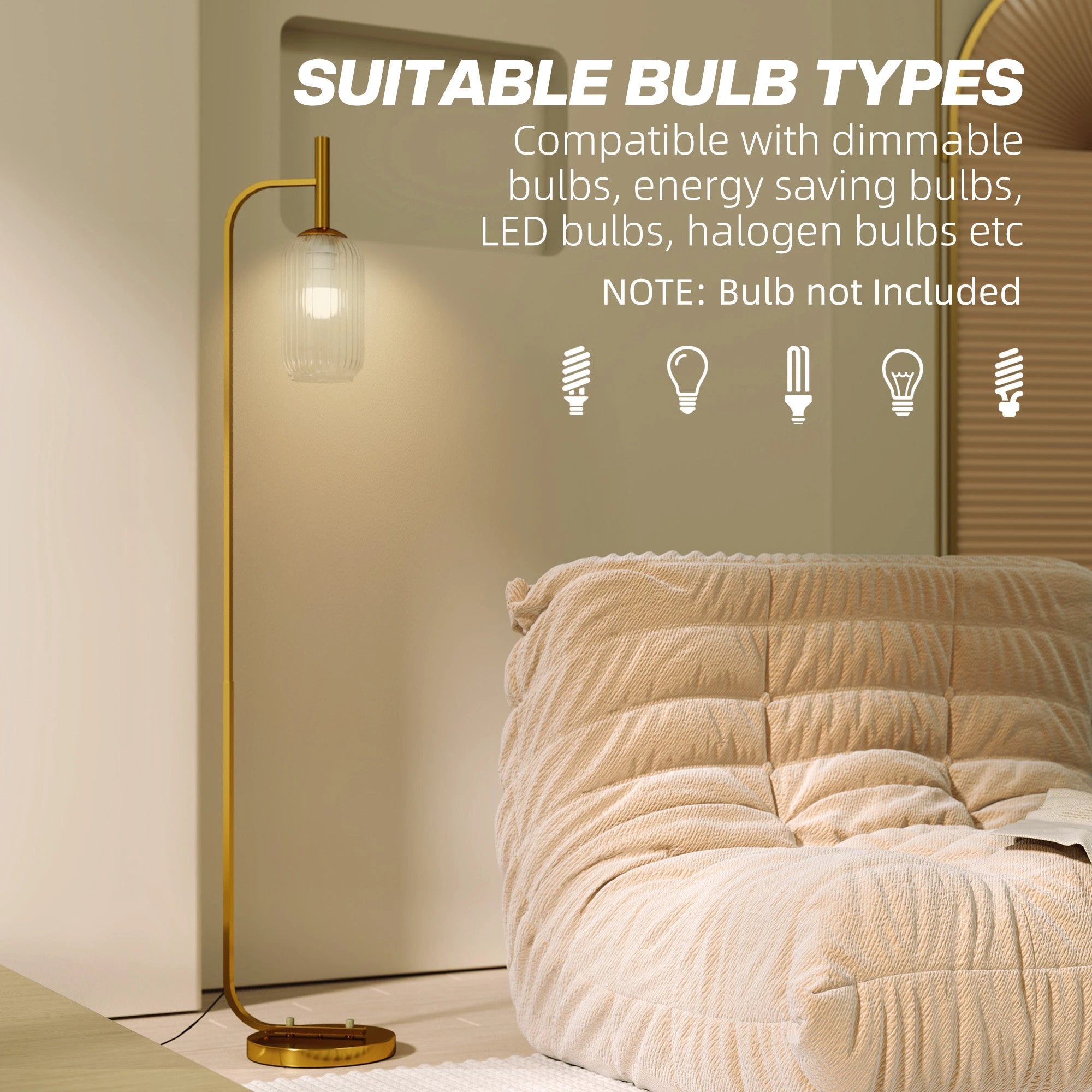 HOMCOM Modern Floor Lamp with Glass Lampshade, Foot Switch for Living Room by HOMCOM