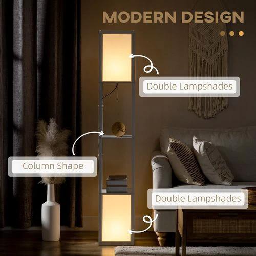 HOMCOM Shelf Floor Lamp with Dual Light, for Living Room, Bedroom, White by HOMCOM