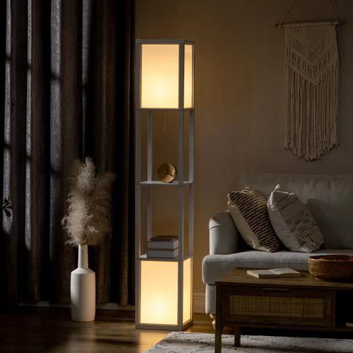 HOMCOM Shelf Floor Lamp with Dual Light, for Living Room, Bedroom, White by HOMCOM