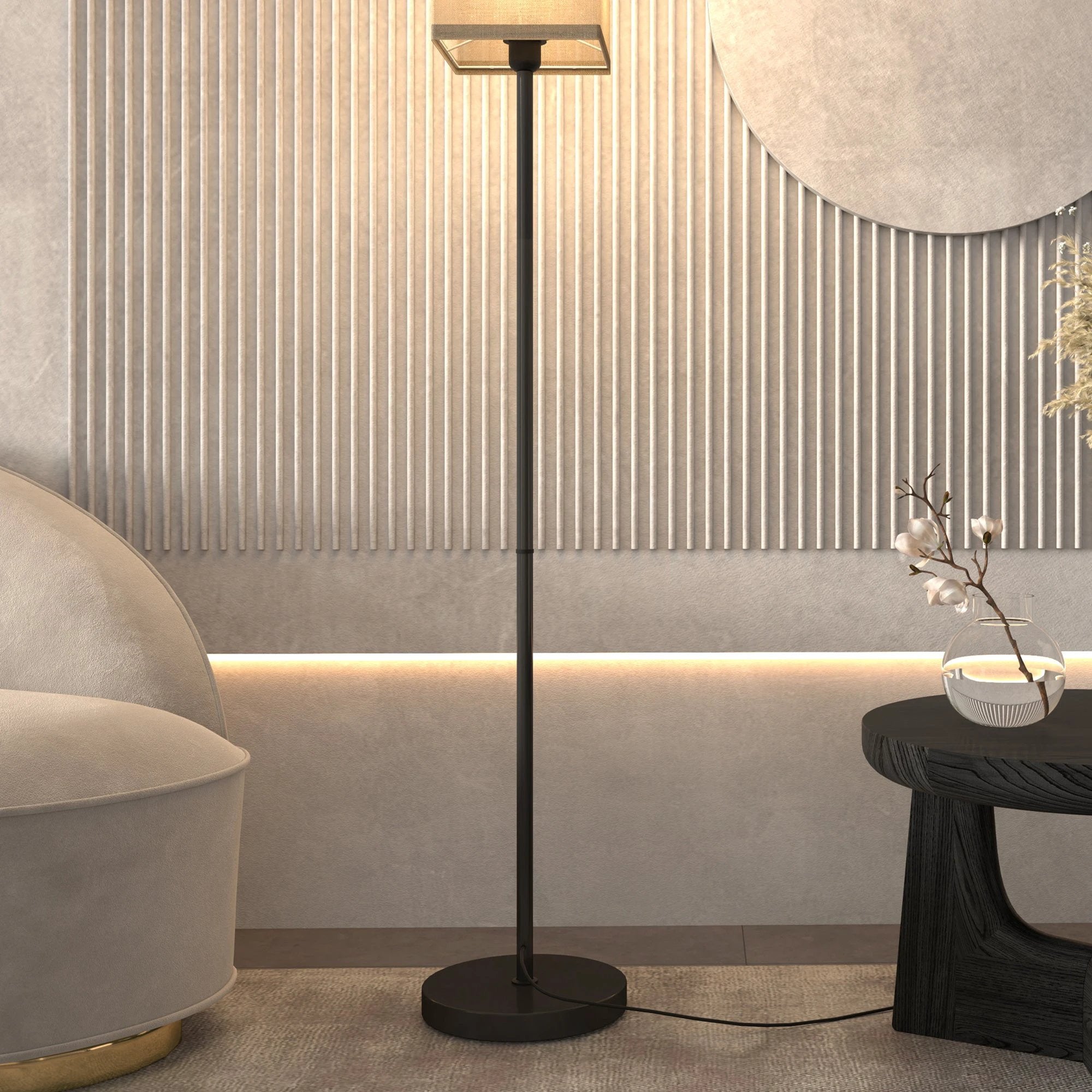 HOMCOM HOMCOM Standing Floor Lamp with Linen Shade for Living Room, Bedroom, Black - Lamp