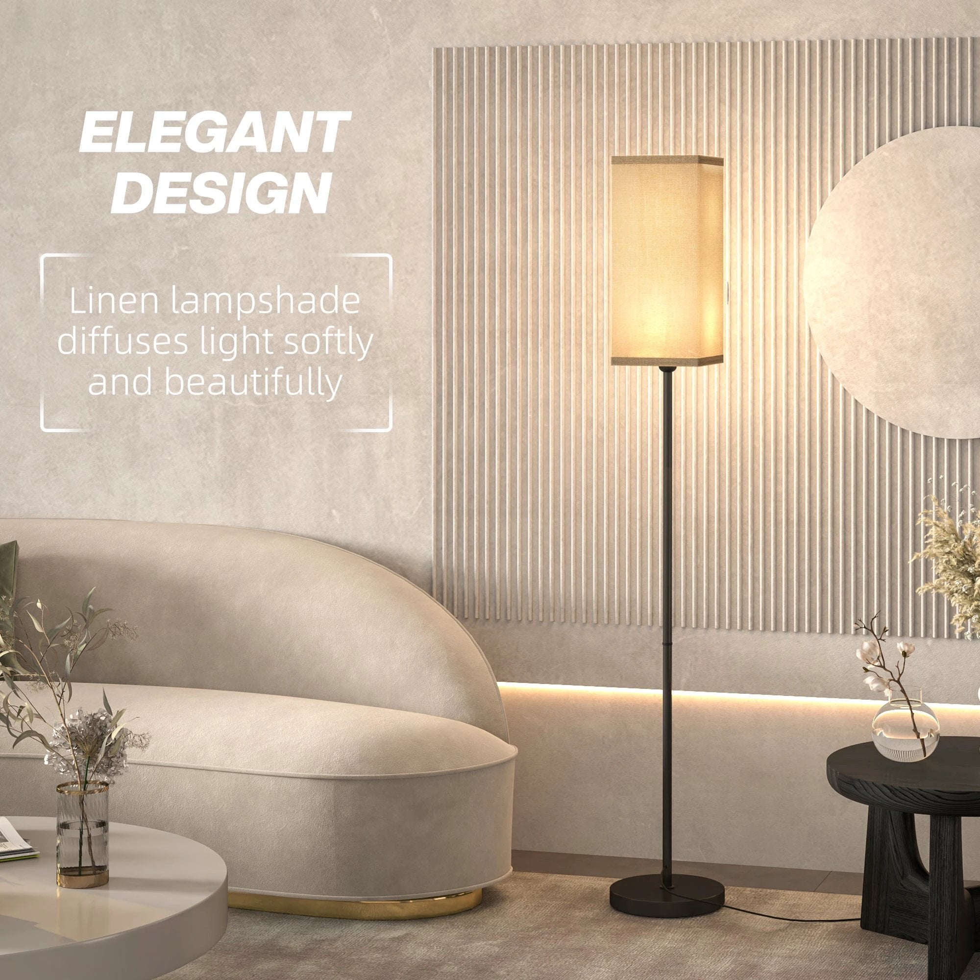 HOMCOM HOMCOM Standing Floor Lamp with Linen Shade for Living Room, Bedroom, Black - Lamp