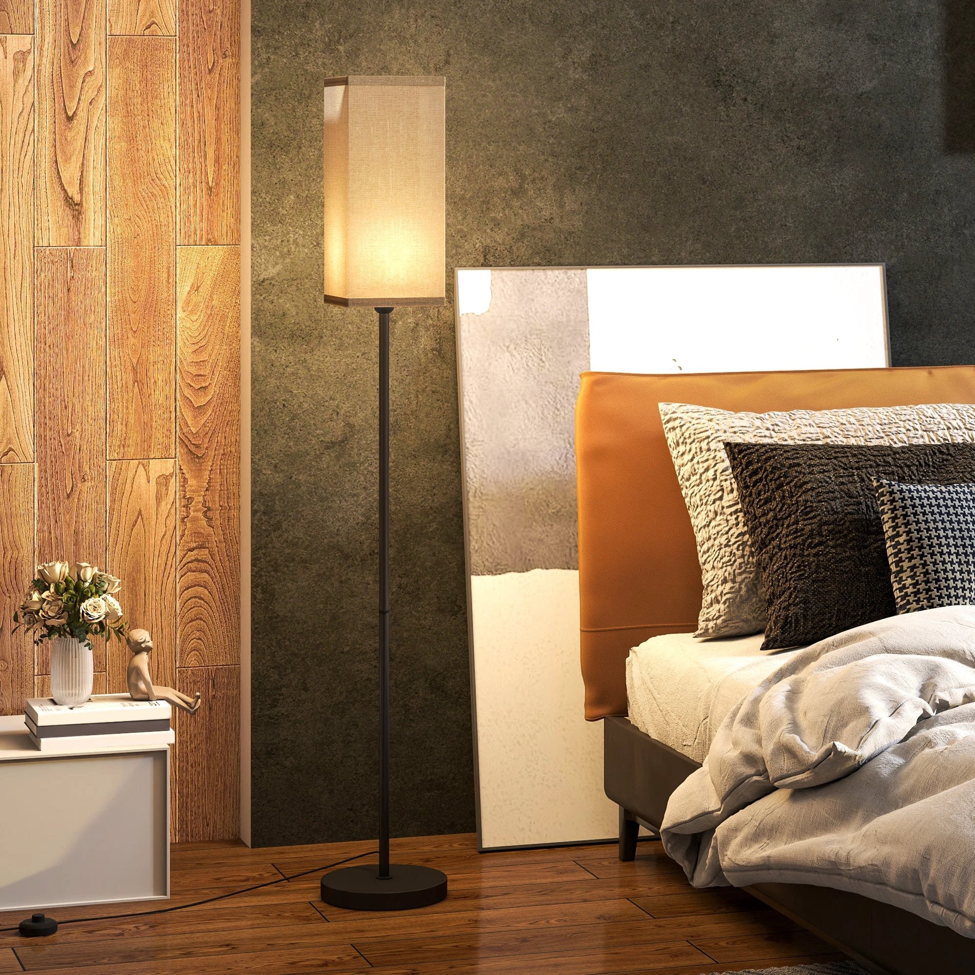HOMCOM HOMCOM Standing Floor Lamp with Linen Shade for Living Room, Bedroom, Black - Lamp