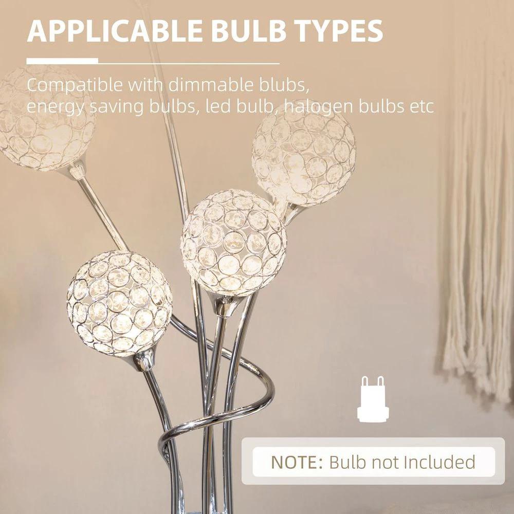 K9 Crystal Floor Lamp for Living Room, 5 Light Upright Standing Lamp, Silver by HOMCOM
