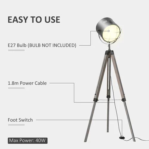 Pine Wood Tripod Spotlight Floor Lamp Brown/Black by HOMCOM